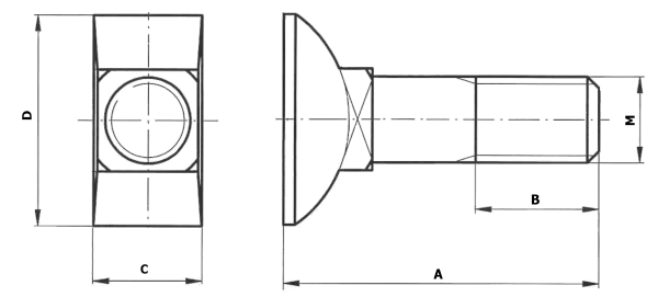 Dimensional diagram of a clamp bolt